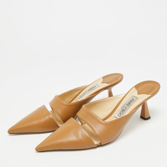 Jimmy Choo Size 39.5 Brown Leather Zalea Nappa Mules - Picture 2 of 7